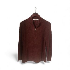 Women’s Long Sleeve Front Zipper Mock Neck Sweater Boucle Knit Burgundy M Lulu B
